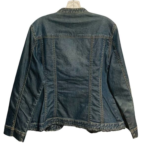 CHICO's PLATINUM Jean Jacket Size 2 ( Size L / 12 ) Ruffle Detail Band Collar - Picture 7 of 7